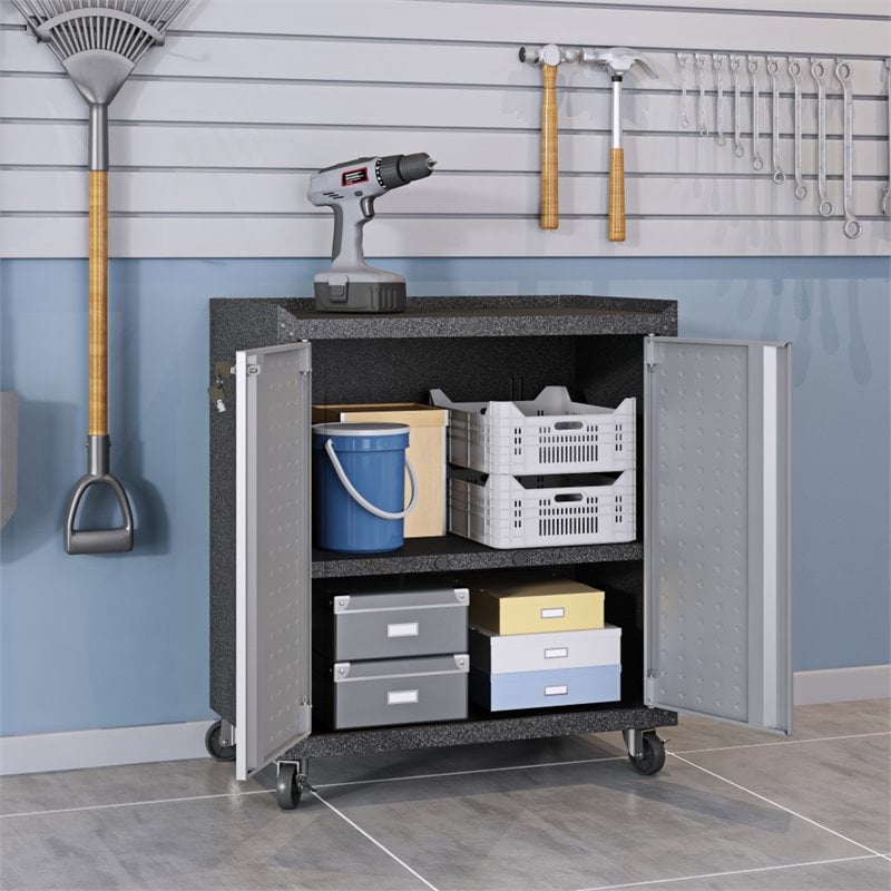 Manhattan Comfort Fortress 3-Piece Metal Garage Cabinet & Worktable Set in Gray