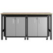 Manhattan Comfort Fortress 3-Piece Metal Garage Cabinet & Worktable Set in Gray
