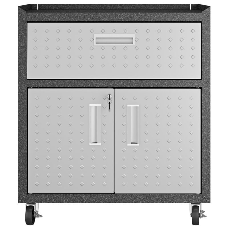 Manhattan Comfort Fortress 3-Piece Metal Mobile Garage Cabinet Set in Gray