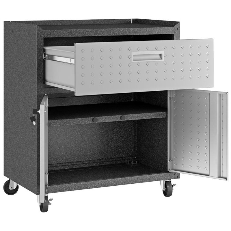 Manhattan Comfort Fortress 3-Piece Metal Mobile Garage Cabinet Set in Gray