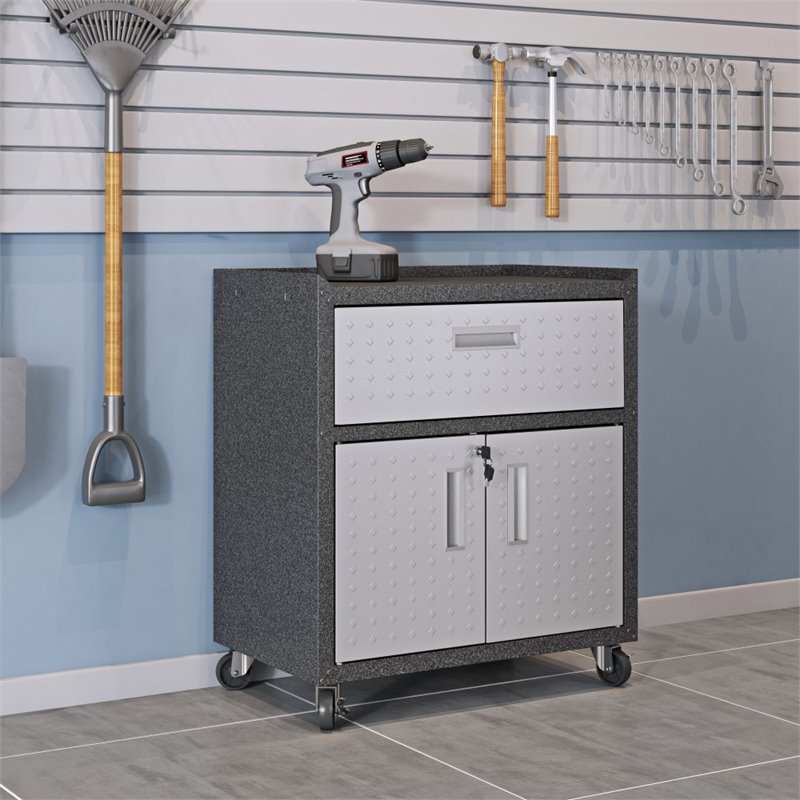 Manhattan Comfort Fortress 3-Piece Metal Mobile Garage Cabinet Set in Gray