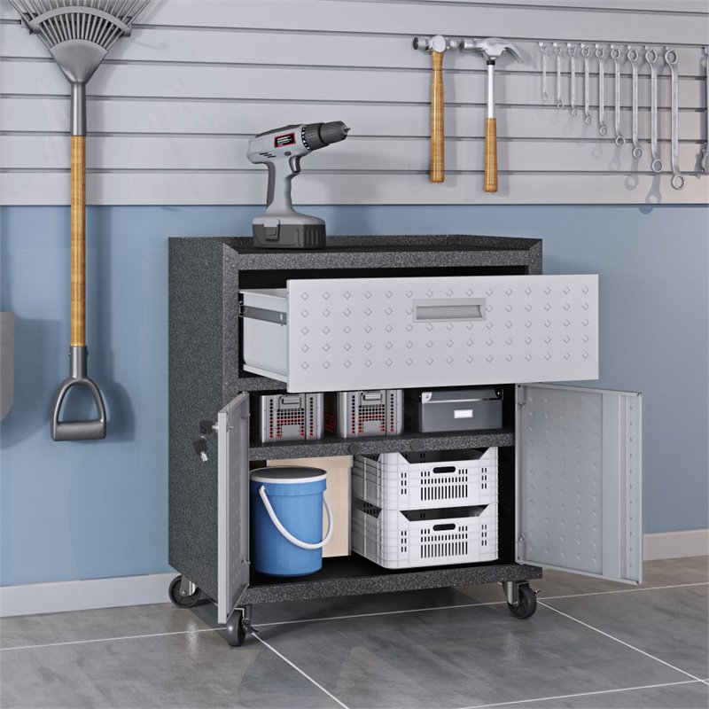 Manhattan Comfort Fortress 3-Piece Metal Mobile Garage Cabinet Set in Gray