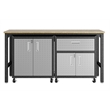 Manhattan Comfort Fortress 3-Piece Metal Mobile Garage Cabinet Set in Gray