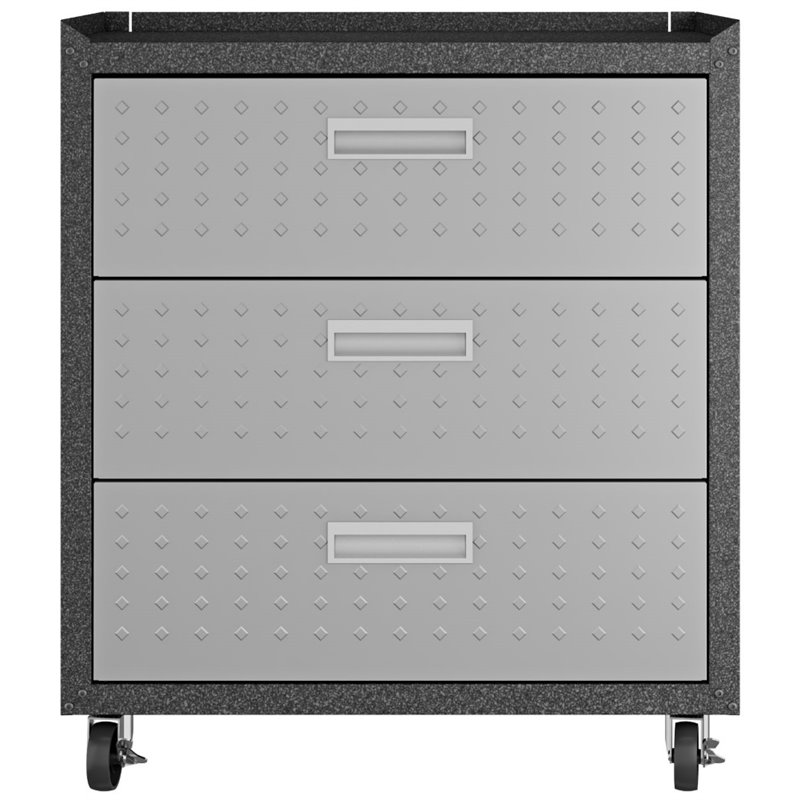 Manhattan Comfort Fortress 3-Piece Metal Worktable & Garage Cabinet Set in Gray