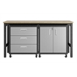 Manhattan Comfort Fortress 3-Piece Metal Worktable & Garage Cabinet Set in Gray
