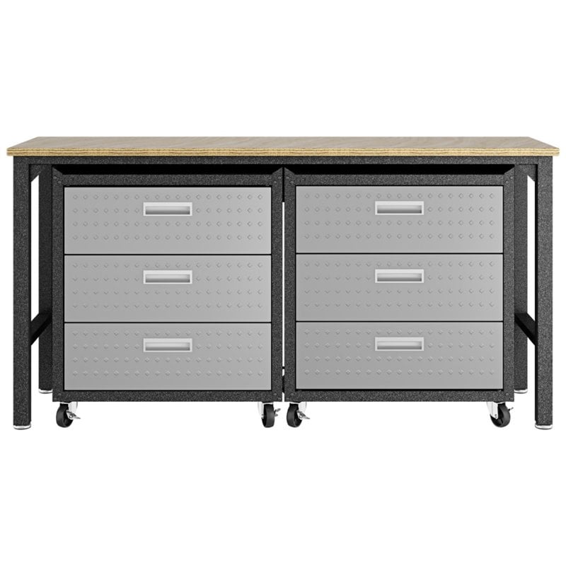 Manhattan Comfort Fortress 3-Piece Wood/Metal Garage Cabinet & Worktable in Gray