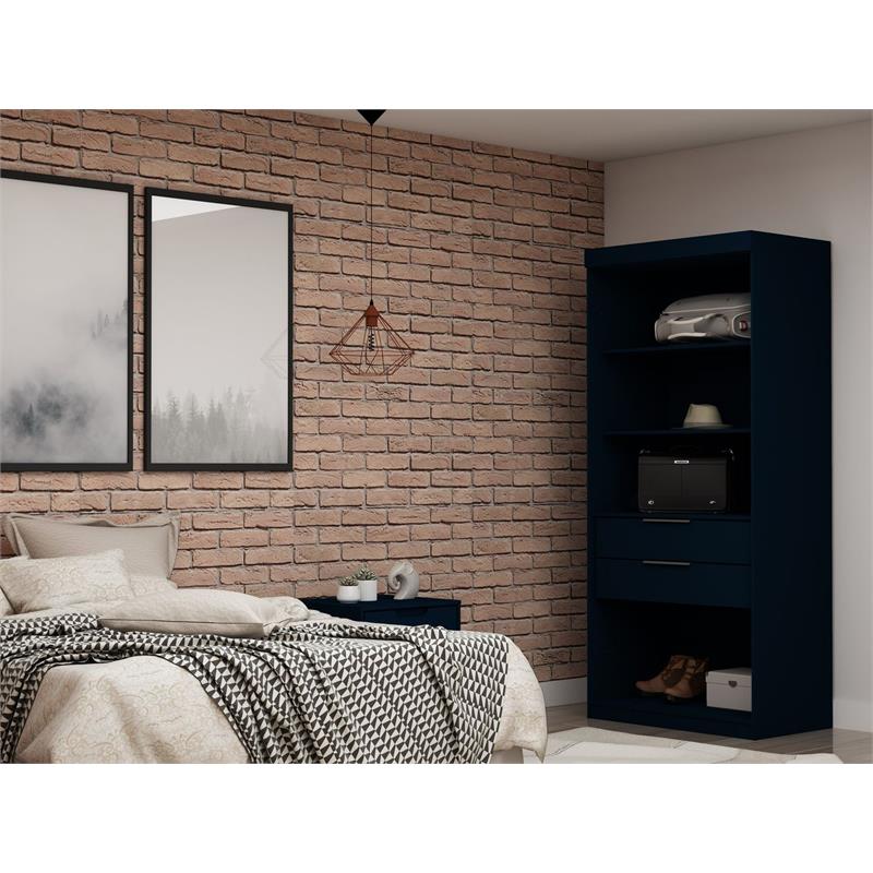 Manhattan Comfort Mulberry Wood Open Sectional Closet in Midnight Blue