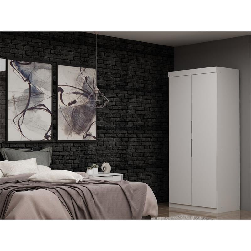 Manhattan Comfort Mulberry Wood Sectional Corner Wardrobe Closet in White