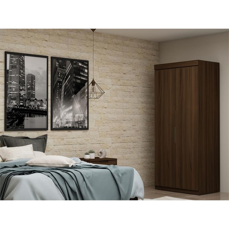 Manhattan Comfort Mulberry Wood Sectional Corner Wardrobe Closet in Brown