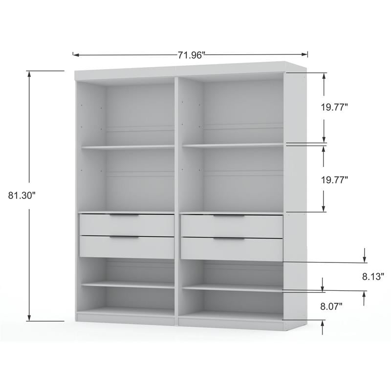 Manhattan Comfort Mulberry 2-Piece Wood Open Sectional Closet Set in White