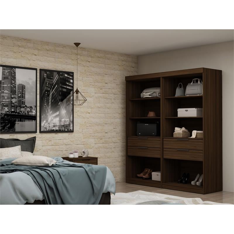 Manhattan Comfort Mulberry 2-Piece Wood Open Sectional Closet Set in Brown