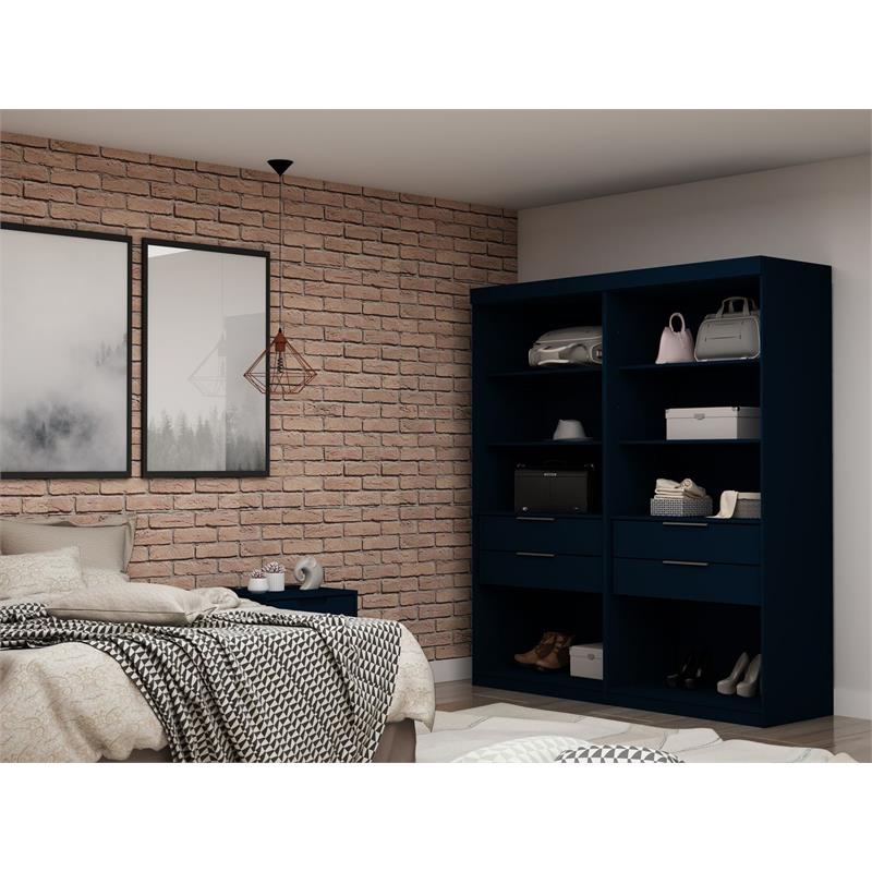 Manhattan Comfort Mulberry 2-Piece Wood Open Sectional Closet Set in Blue