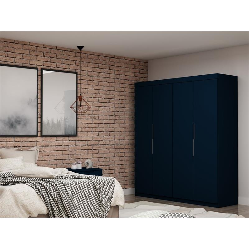 Manhattan Comfort Mulberry 2-Piece Wood Wardrobe Closet Set in Midnight Blue
