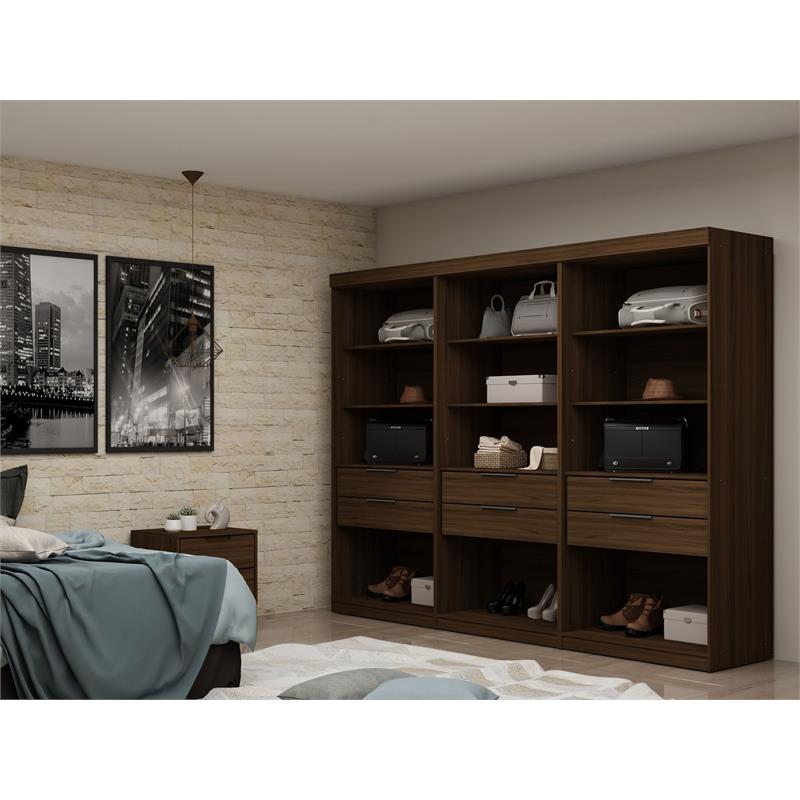 Manhattan Comfort Mulberry 3-Piece Wood Open Sectional Closet Set in Brown