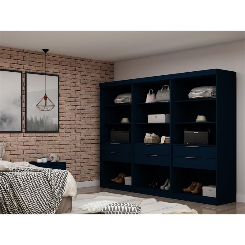 Manhattan Comfort Mulberry 3-Piece Wood Open Sectional Closet Set in Blue