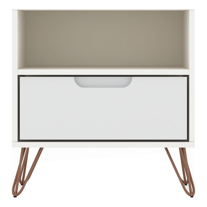 Manhattan Comfort Rockefeller 1-Drawer Engineered Wood Nightstand in White