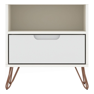 Manhattan Comfort Rockefeller 1-Drawer Engineered Wood Nightstand in White