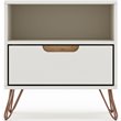 Manhattan Comfort Rockefeller 1-Drawer Wood Nightstand in Off White & Natural