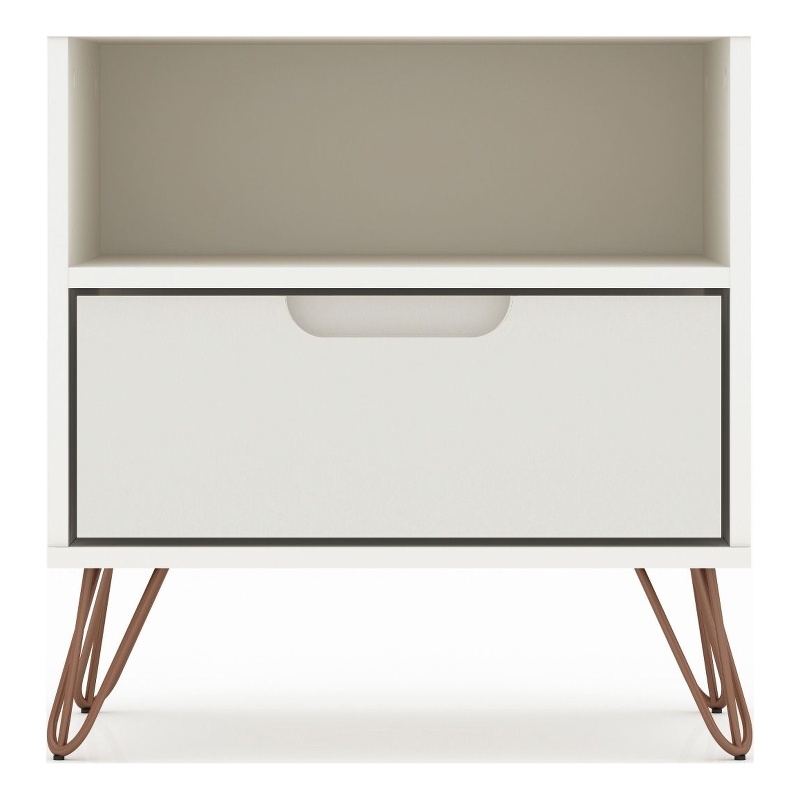 Manhattan Comfort Rockefeller 1-Drawer Wood Nightstand in Off White