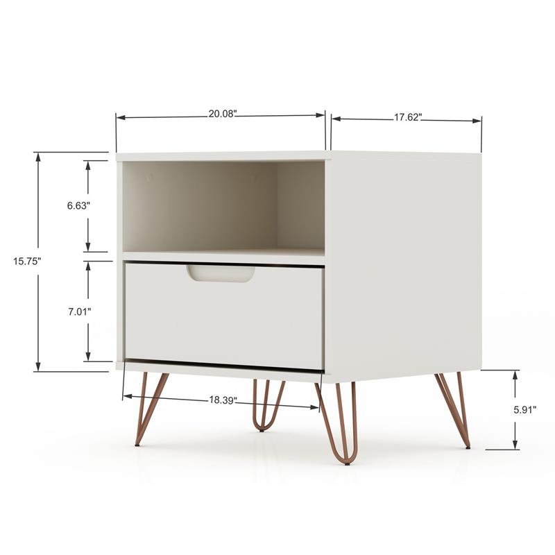 Manhattan Comfort Rockefeller 1-Drawer Wood Nightstand in Off White