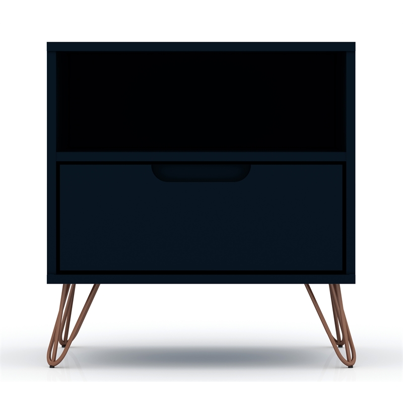 Manhattan Comfort Rockefeller Engineered Wood Nightstand in Midnight Blue