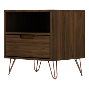 Manhattan Comfort Rockefeller 1-Drawer Engineered Wood Nightstand in Brown