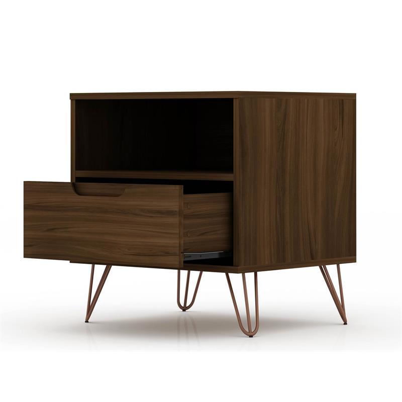 Manhattan Comfort Rockefeller 1-Drawer Engineered Wood Nightstand in Brown