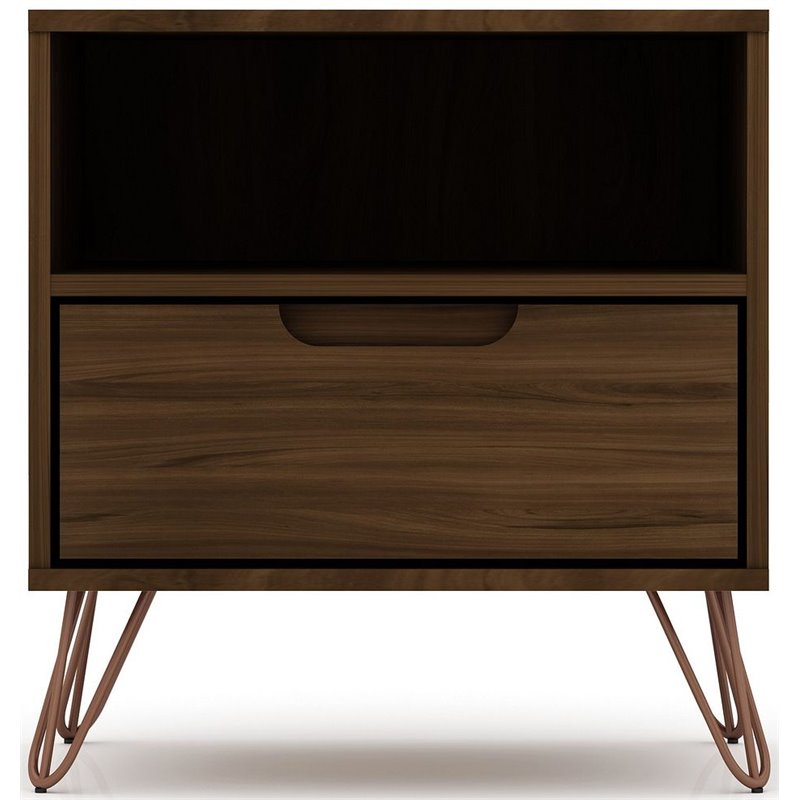Manhattan Comfort Rockefeller 1-Drawer Engineered Wood Nightstand in Brown