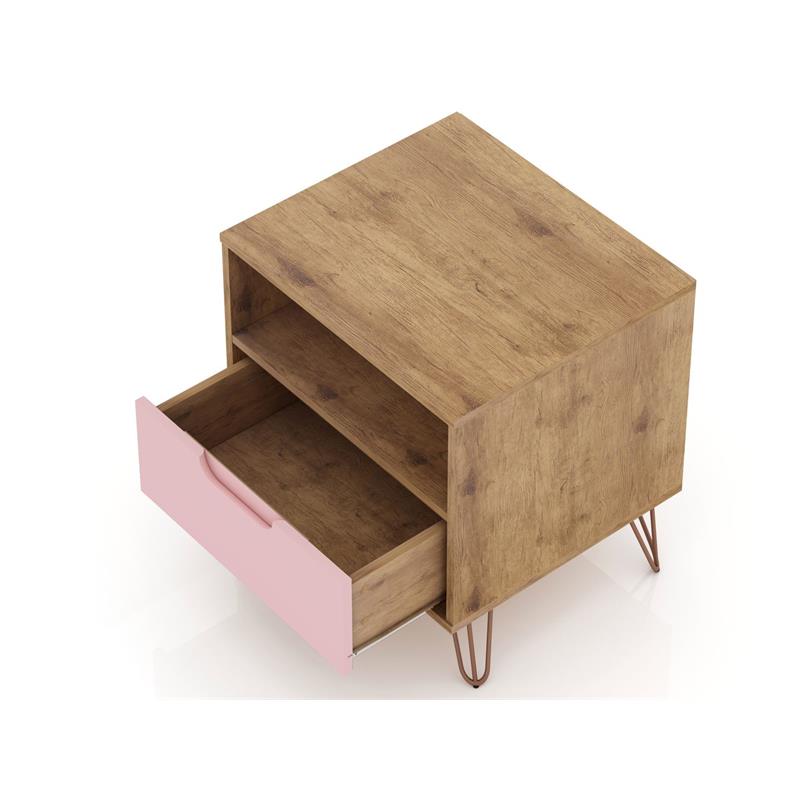Manhattan Comfort Rockefeller Engineered Wood Nightstand in Natural/Rose Pink