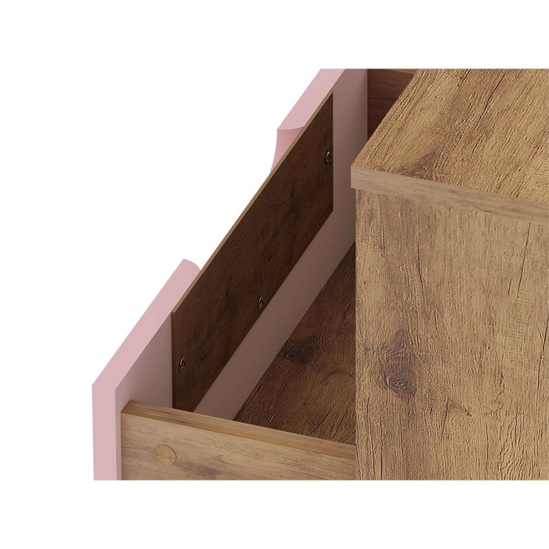 Manhattan Comfort Rockefeller Engineered Wood Nightstand in Natural/Rose Pink
