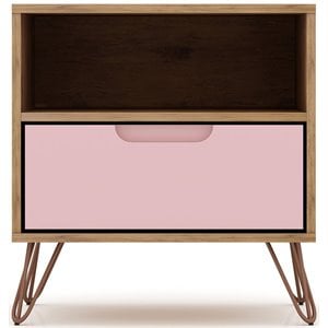 rockefeller wood mid century modern glam nightstand in nature & rose pink