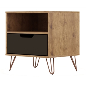 Manhattan Comfort Rockefeller 1-Drawer Wood Nightstand in Natural & Gray