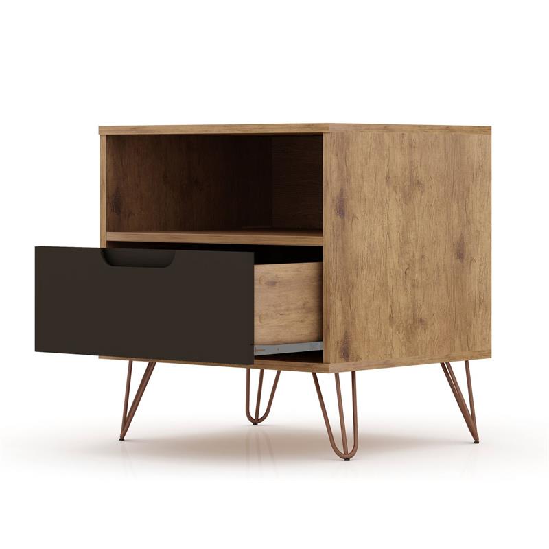 Manhattan Comfort Rockefeller 1-Drawer Wood Nightstand in Natural & Gray