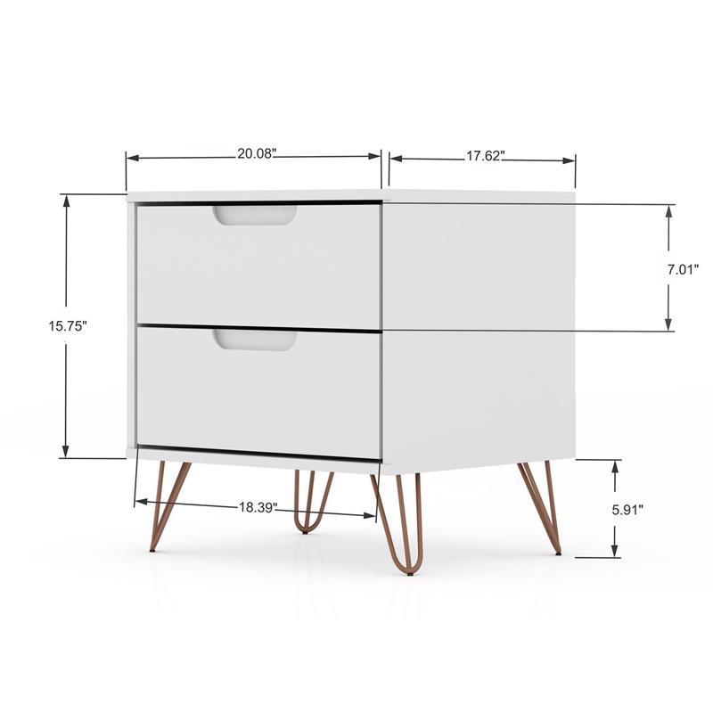 Manhattan Comfort Rockefeller 2-Drawer Engineered Wood Nightstand in White