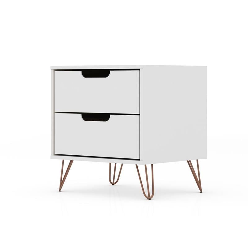 Manhattan Comfort Rockefeller 2-Drawer Engineered Wood Nightstand in White