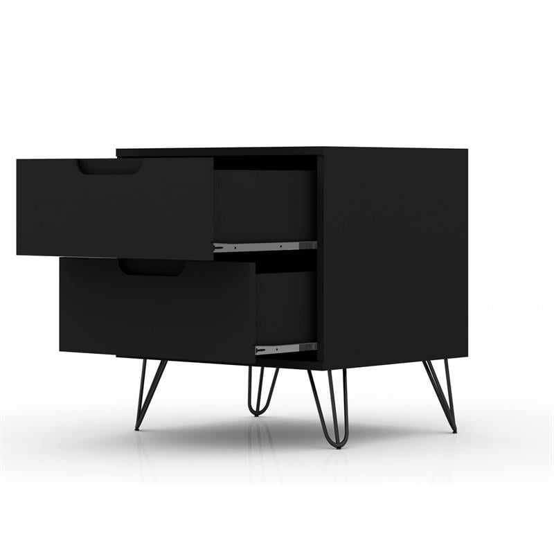 Manhattan Comfort Rockefeller 2-Drawer Engineered Wood Nightstand in Black