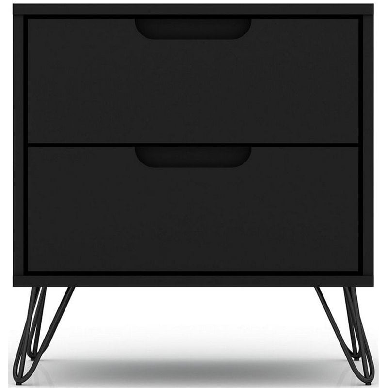 Manhattan Comfort Rockefeller 2-Drawer Engineered Wood Nightstand in Black
