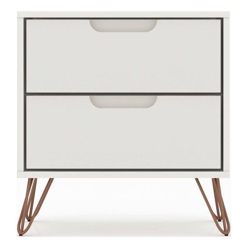 Manhattan Comfort Rockefeller 2-Drawer Wood Nightstand in Off White