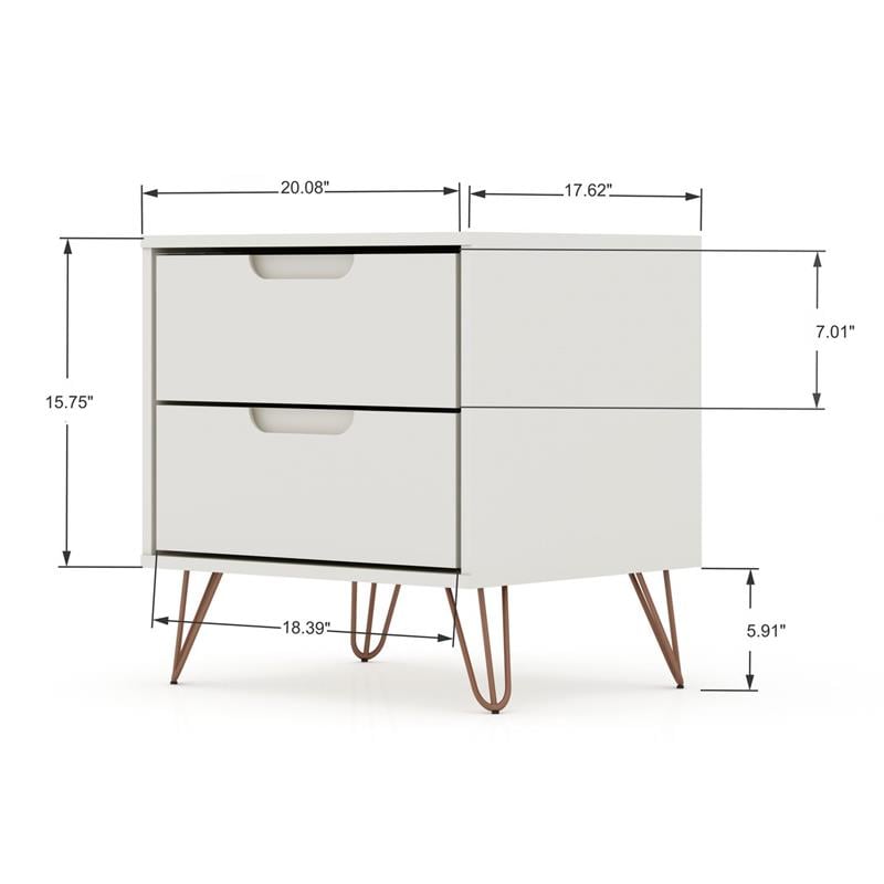 Manhattan Comfort Rockefeller 2-Drawer Wood Nightstand in Off White