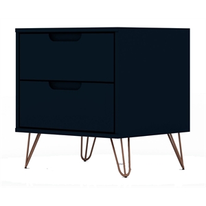 Manhattan Comfort Rockefeller 2-Drawer Wood Nightstand in Midnight Blue