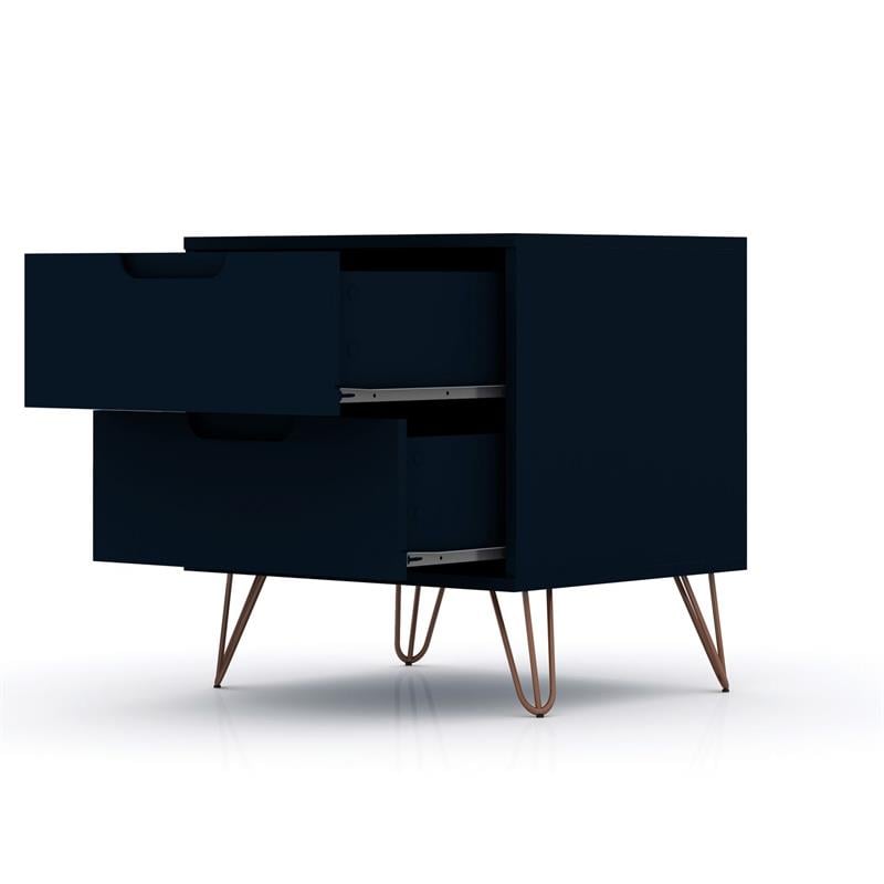 Manhattan Comfort Rockefeller 2-Drawer Wood Nightstand in Midnight Blue