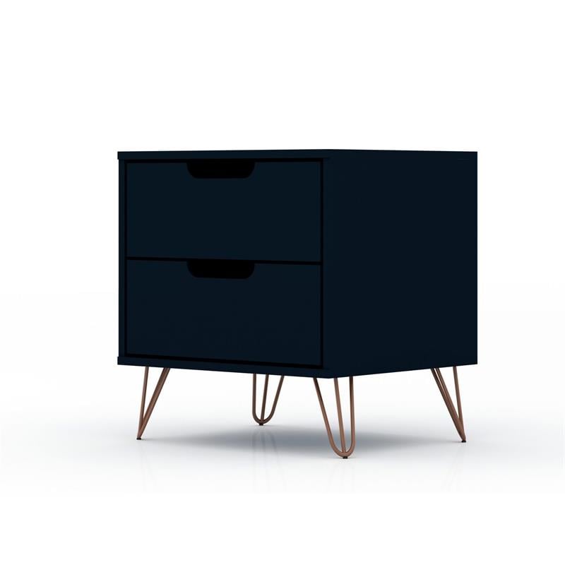 Manhattan Comfort Rockefeller 2-Drawer Wood Nightstand in Midnight Blue