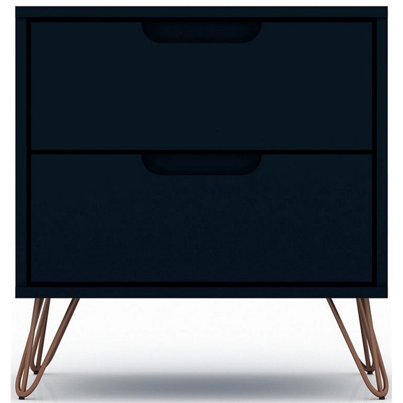 Manhattan Comfort Rockefeller 2-Drawer Wood Nightstand in Midnight Blue