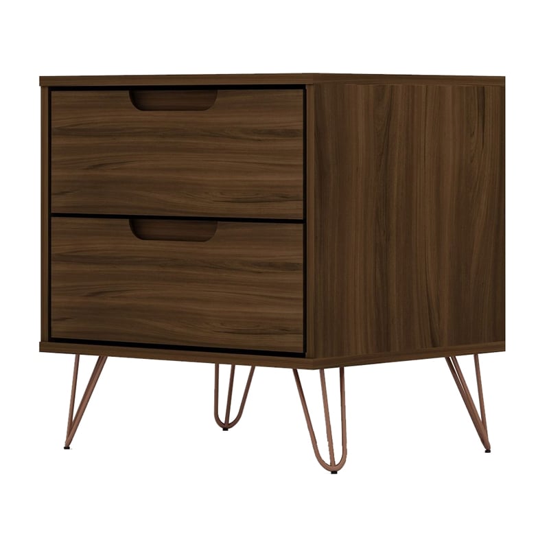 Manhattan Comfort Rockefeller 2-Drawer Wood Nightstand in Brown