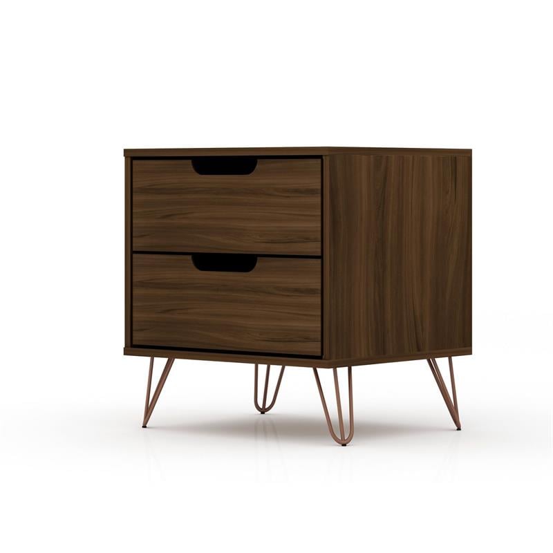 Manhattan Comfort Rockefeller 2-Drawer Wood Nightstand in Brown