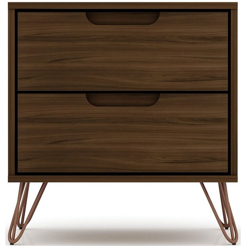Manhattan Comfort Rockefeller 2-Drawer Wood Nightstand in Brown
