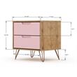 Manhattan Comfort Rockefeller 2-Drawer Wood Nightstand in Rose Pink & Natural