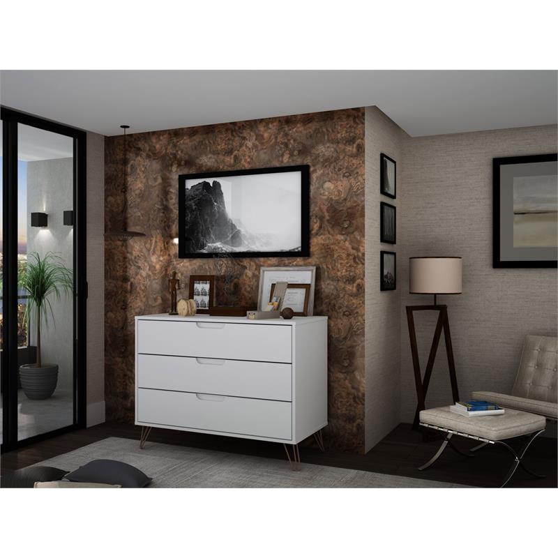 Manhattan Comfort Rockefeller 3-Drawer Wood Dresser in White