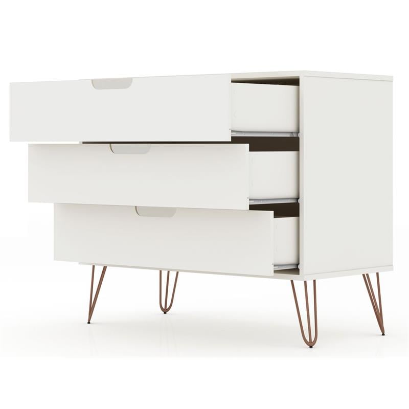 Manhattan Comfort Rockefeller 3-Drawer Wood Dresser in White