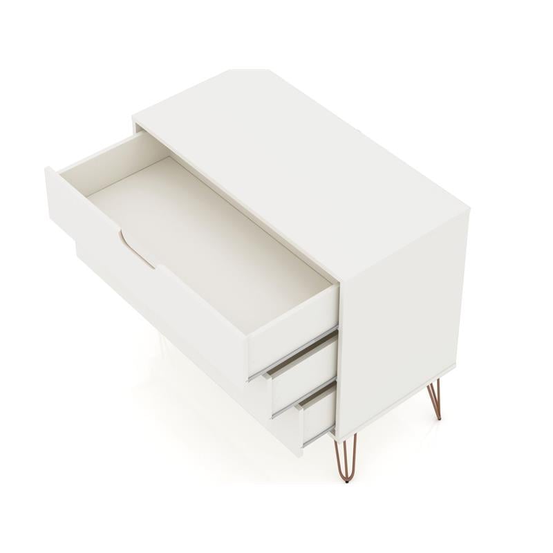 Manhattan Comfort Rockefeller 3-Drawer Wood Dresser in White